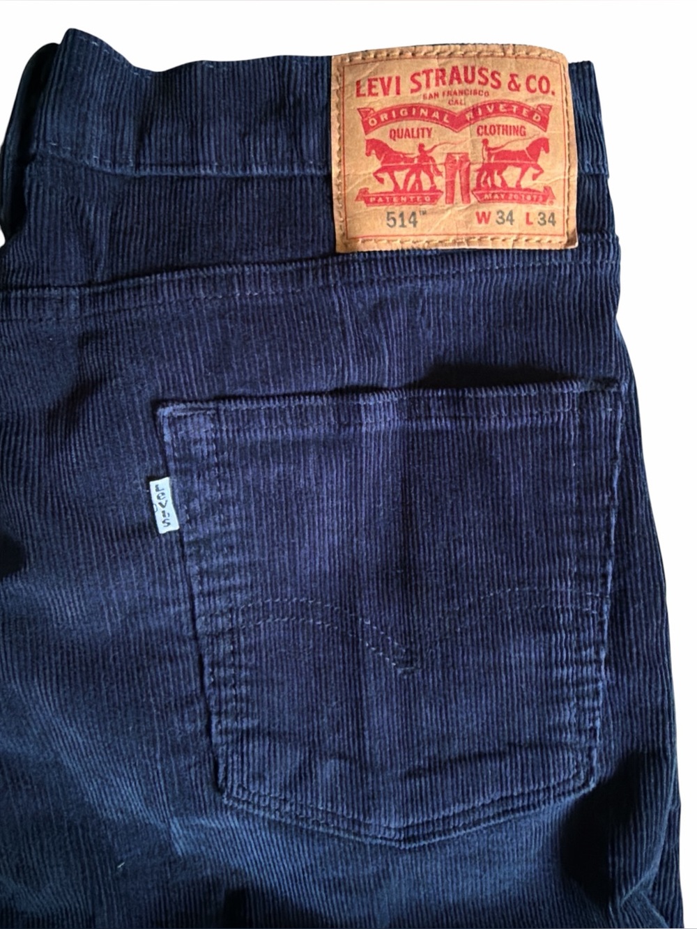 Levi’s 514 Slim Straight Corduroy Pants Navy Blue Mens 34x34 Vintage Aesthetic